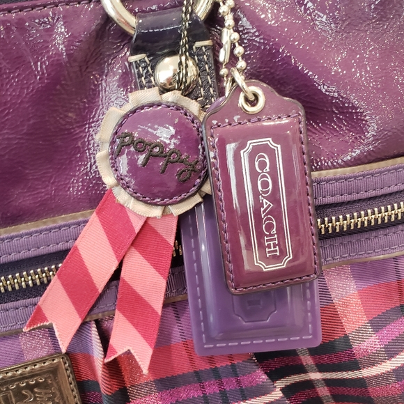 Coach Poppy Purple Plaid Tartan Glam Tote - Picture 5 of 16